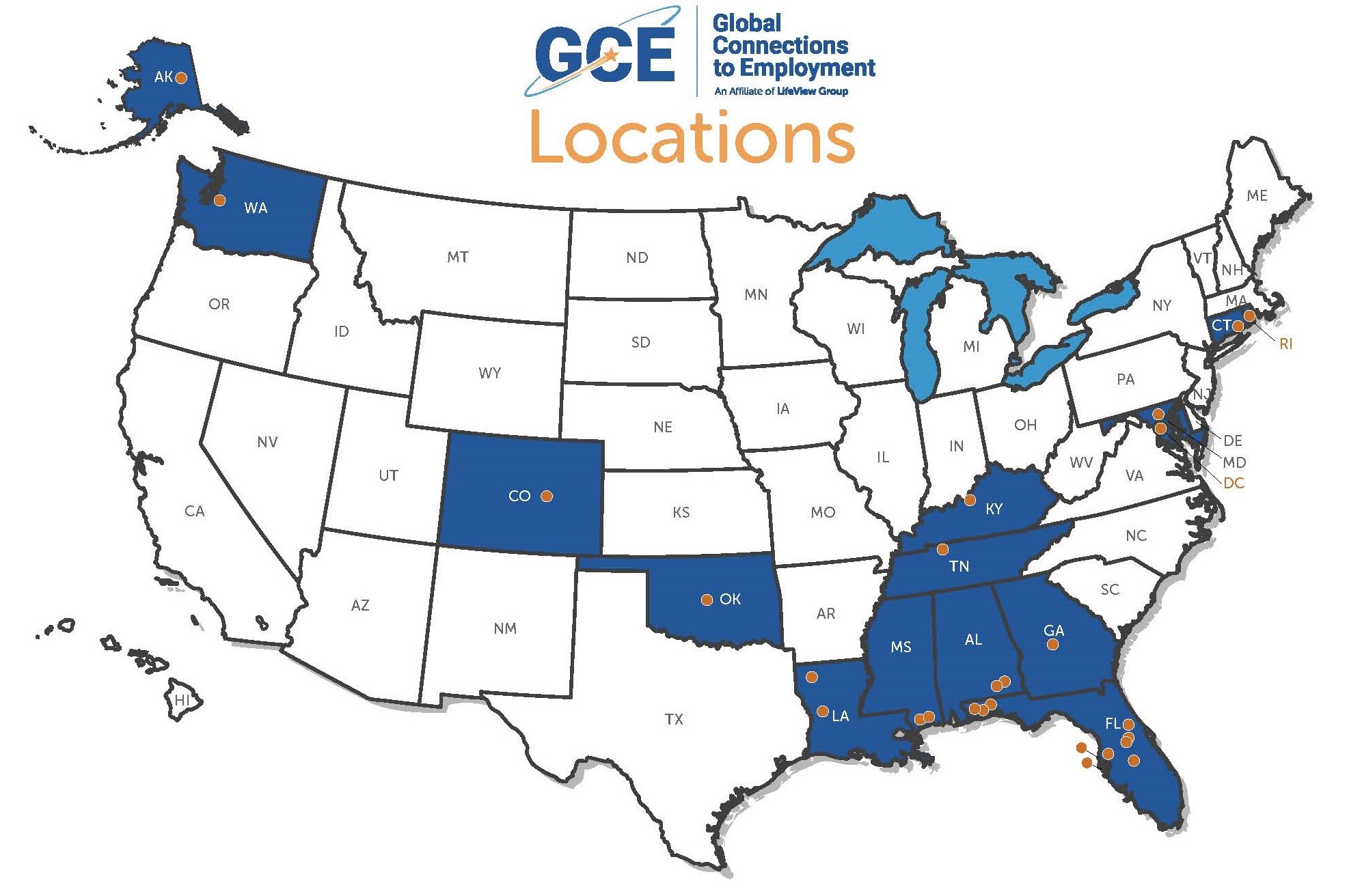GCE locations map