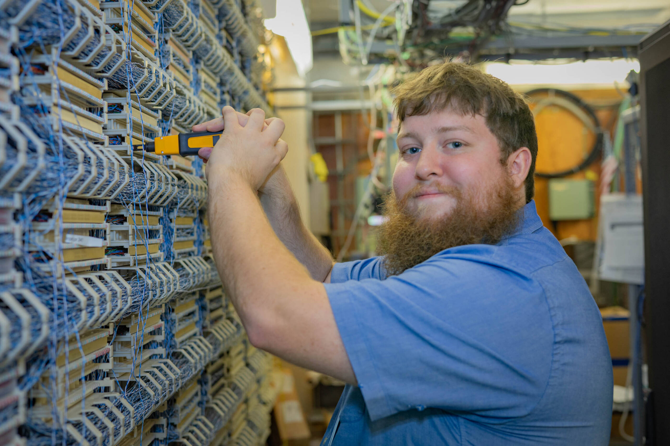 Man working on IT networking system