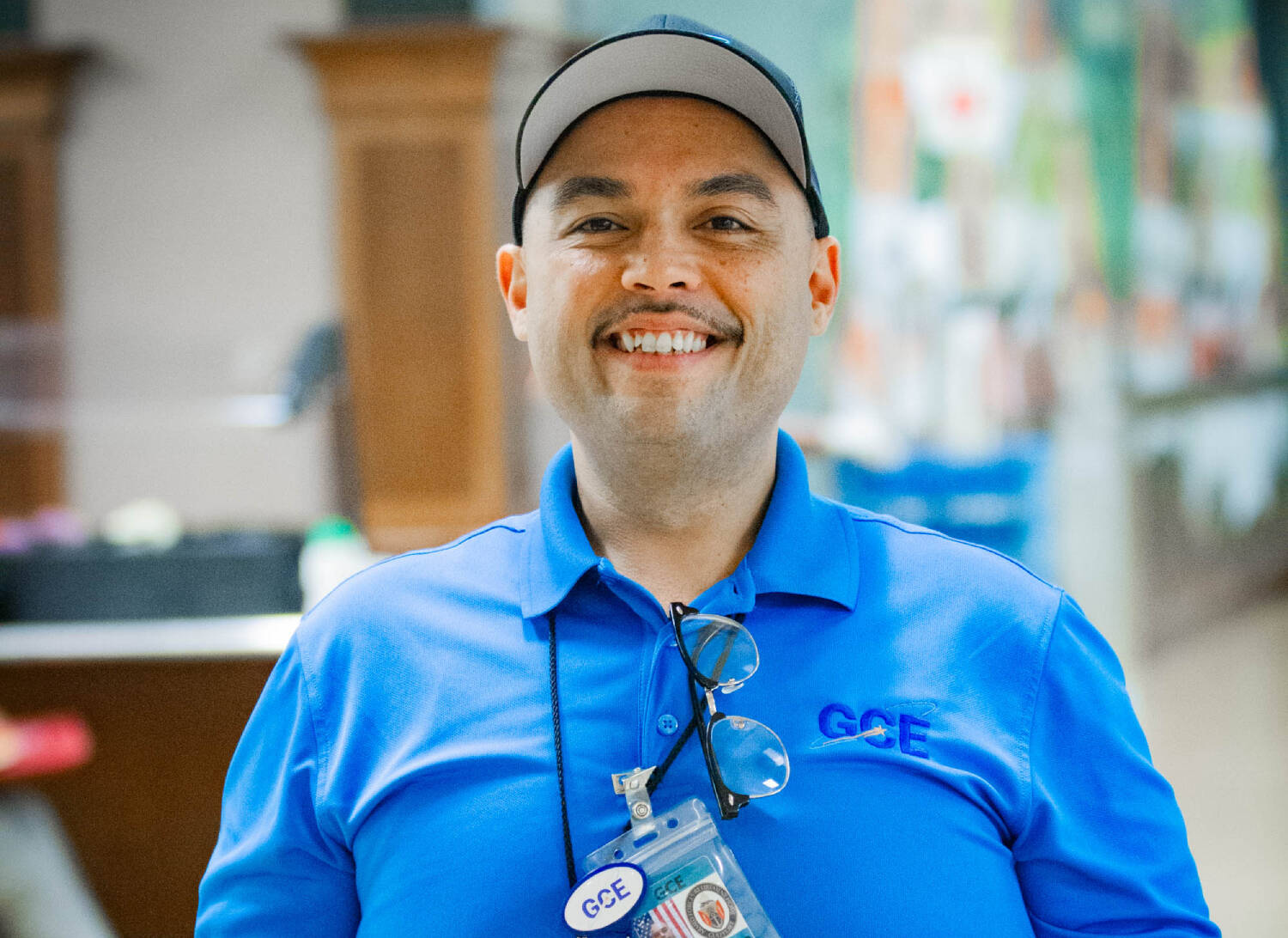 Food service worker setting out utensils