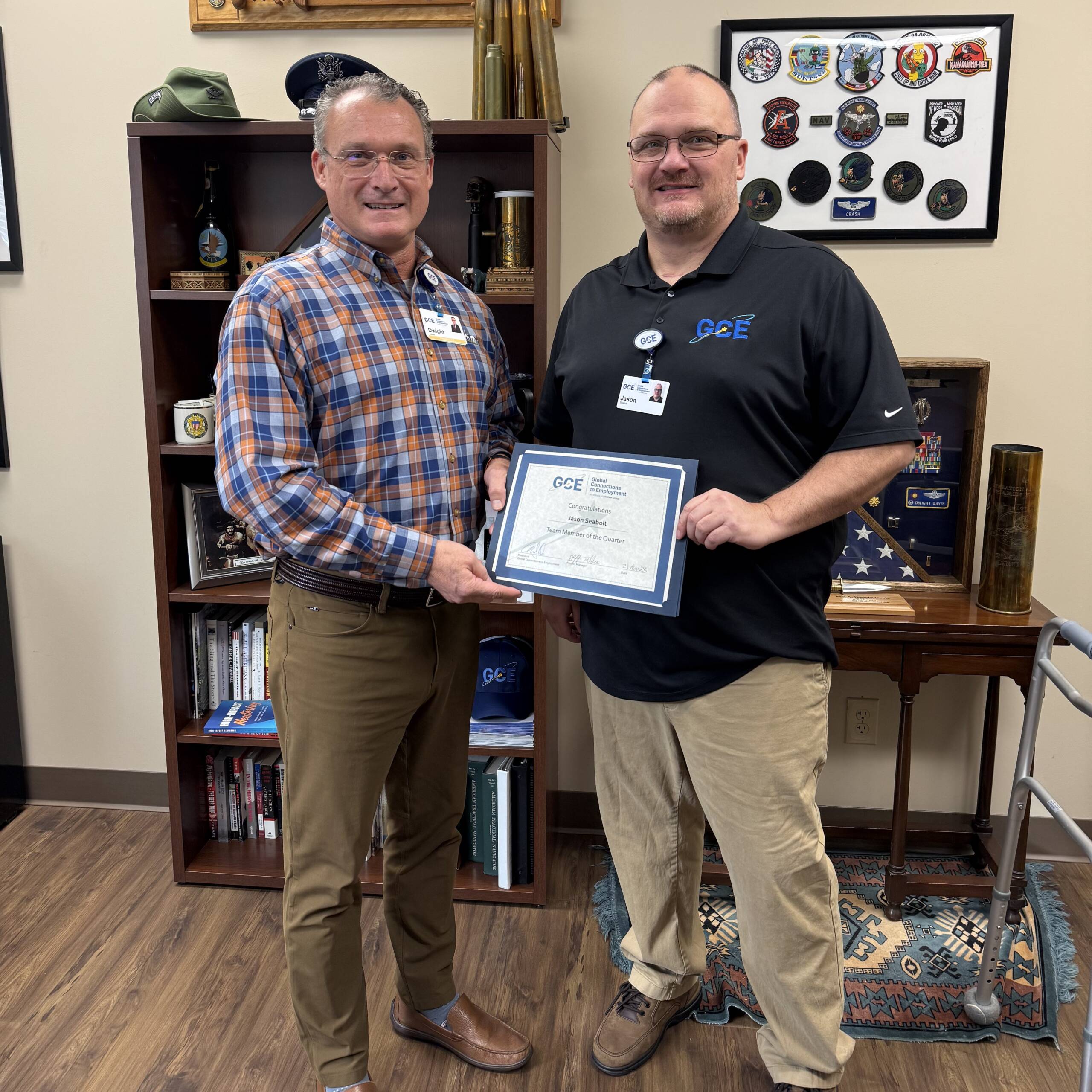 Dwight Davis and Jason Seabolt with certificate