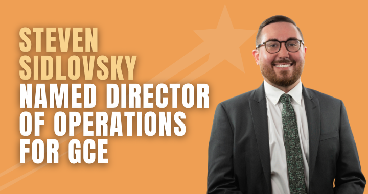 The banner features an image of Steven and the text "Steven Sidlovsky named director of operations for GCE."