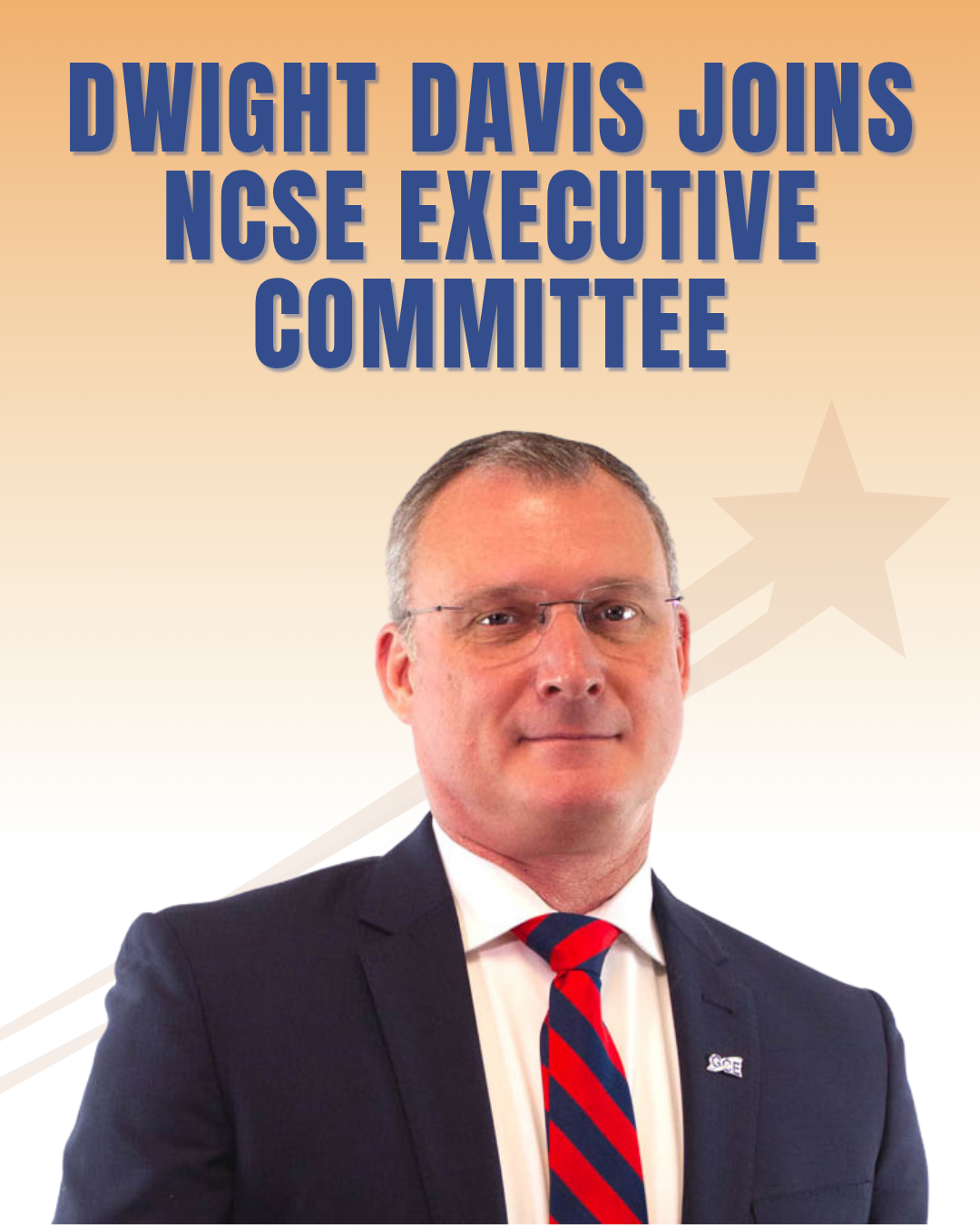 This graphic features a professional headshot of Dwight Davis, as well as the text, "Dwight David joins NCSE Executive Committee"